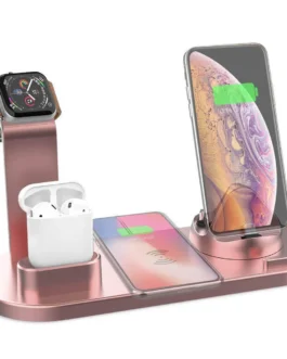 شاحن لاسلكي 4 في 1 للهاتف والساعة وسماعات الأذن - متوافق مع سامسونج وساعة أبل وAirPods Pro