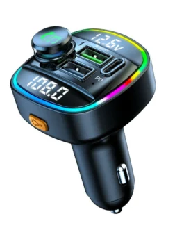 المزدوج عرض سيارة بلوتوث V5.0 FM الارسال 20 واط PD + مراقبة الجودة3.0 USB سيارة شاحن 7 ألوان RGB الخلفية ضوء HiFi موسيقى مشغل MP3