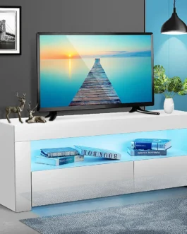 طاوله تلفزيون عالي اللمعان من Woodyhome مع LED Lights High Storage Space TV Console حامل سهل التركيب للتلفزيونات حتى 55 بوصة