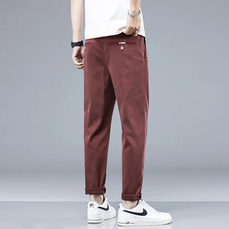 سراويل كاجوال من نسيج الليوسيل للرجال ، رقيقة ، نحيفة ، خصر مرن ، ناعم ، مريح ، ركض ، عمل ، نبيذ أحمر ، بنطلون رجالي ، صيف ، جديد 6