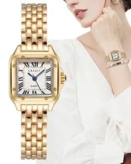 ساعات مربعة بحزام من السبائك الذهبية للنساء ، ساعات معصم كوارتز للسيدات ، ساعة بمقياس روماني ، جودة ، فاخرة ، موضة نسائية ، 1