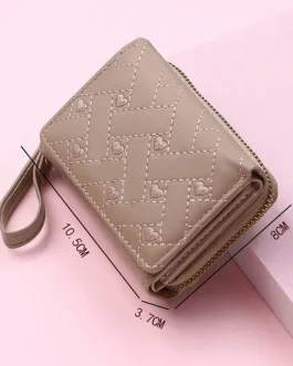 حقيبة بطاقات قابلة للطي من البولي يوريثاليت ، جيب متعدد الأغراض ، نمط حب مطرز ، موضة قصيرة ، كورية بسيطة ، جديدة ، 1