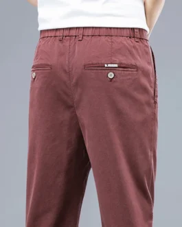 سراويل كاجوال من نسيج الليوسيل للرجال ، رقيقة ، نحيفة ، خصر مرن ، ناعم ، مريح ، ركض ، عمل ، نبيذ أحمر ، بنطلون رجالي ، صيف ، جديد 1