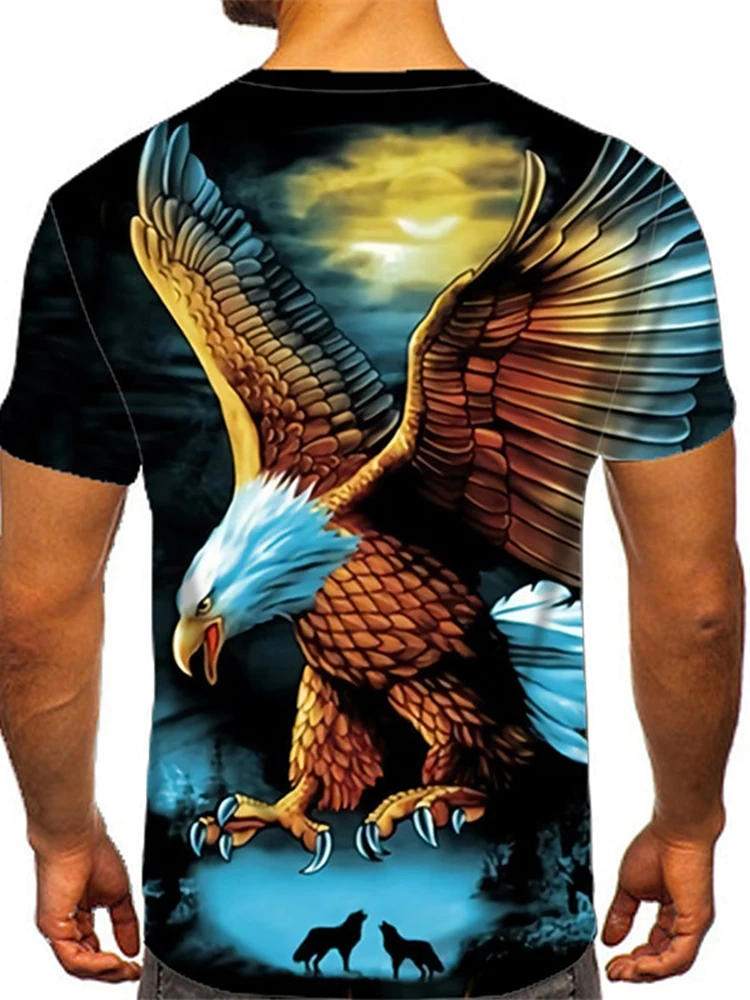 تي شيرت رجالي كاجوال برقبة دائرية ، ركض خارجي ، تمرين ، أكمام قصيرة ، طباعة ثلاثية الأبعاد ، طباعة نسر وذئب ، قمصان مريحة ، صيف 2
