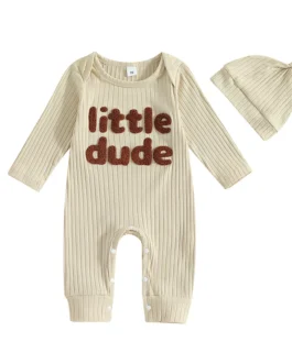 ملابس للأولاد حديثي الولادة ، رومبير بطبعة حروف مزدوجة صغيرة ، أكمام طويلة ، نسيج الوافل ، ملابس الخريف ، العودة إلى المنزل 1