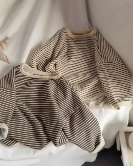 تي شيرت مخطط بأكمام طويلة للأطفال ، قطن ناعم ، توبات أطفال وفتيات ، تي شيرت غير رسمي ، ملابس أطفال ، خريف ، ربيع 1