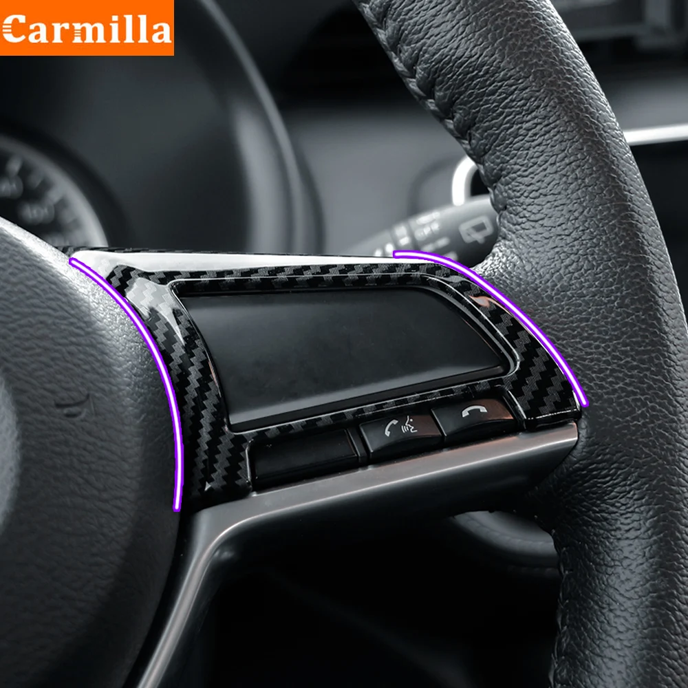 Carmilla عجلة توجيه سيارة لوحة أزرار غطاء الكسوة لنيسان صني فيرسا 2019 2020 2021 الداخلية اكسسوارات ألياف الكربون 1