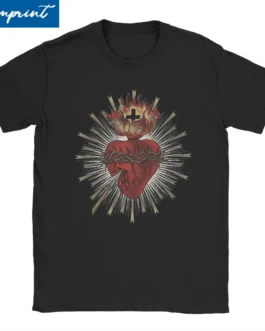 قلب مقدس للرجال والنساء من Jesus Christ تي شيرت قطني ، تيشيرتات برقبة دائرية ، ملابس قصيرة الأكمام ، هدية فكرة 1