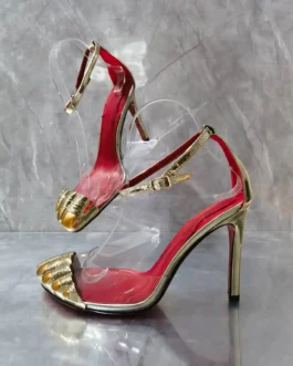 صندل بكعب عالٍ رفيع للنساء ، إصبع ذهبي ، حزام الكاحل ، مشبك نسائي ، حفل زفاف ، موضة صيفية 1