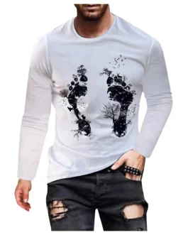 تي شيرت رجالي بأكمام طويلة ورقبة مستديرة مطبوع رقميًا ثلاثي الأبعاد ، قميص شارع غير رسمي ، ملابس بنمط ، توب ريترو 1