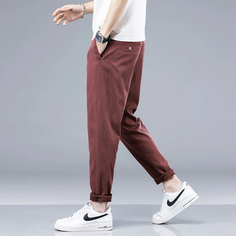 سراويل كاجوال من نسيج الليوسيل للرجال ، رقيقة ، نحيفة ، خصر مرن ، ناعم ، مريح ، ركض ، عمل ، نبيذ أحمر ، بنطلون رجالي ، صيف ، جديد 4