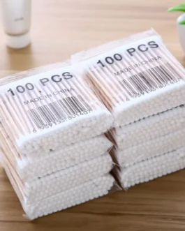 مسحة قطنية خشبية مزدوجة الرأس للنساء ، مكياج للأطفال ، رأس براعم قطنية ، عصي خشبية ، تنظيف آذان الأنف ، أدوات الرعاية الصحية 1