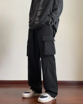 بنطال رجالي كاجوال هيب هوب مستقيم كارجو ، كوري متعدد الجيوب ، واسع الساق ، عداء رياضي ، بنطلون هارلان للرجال ، ملابس الشارع 1