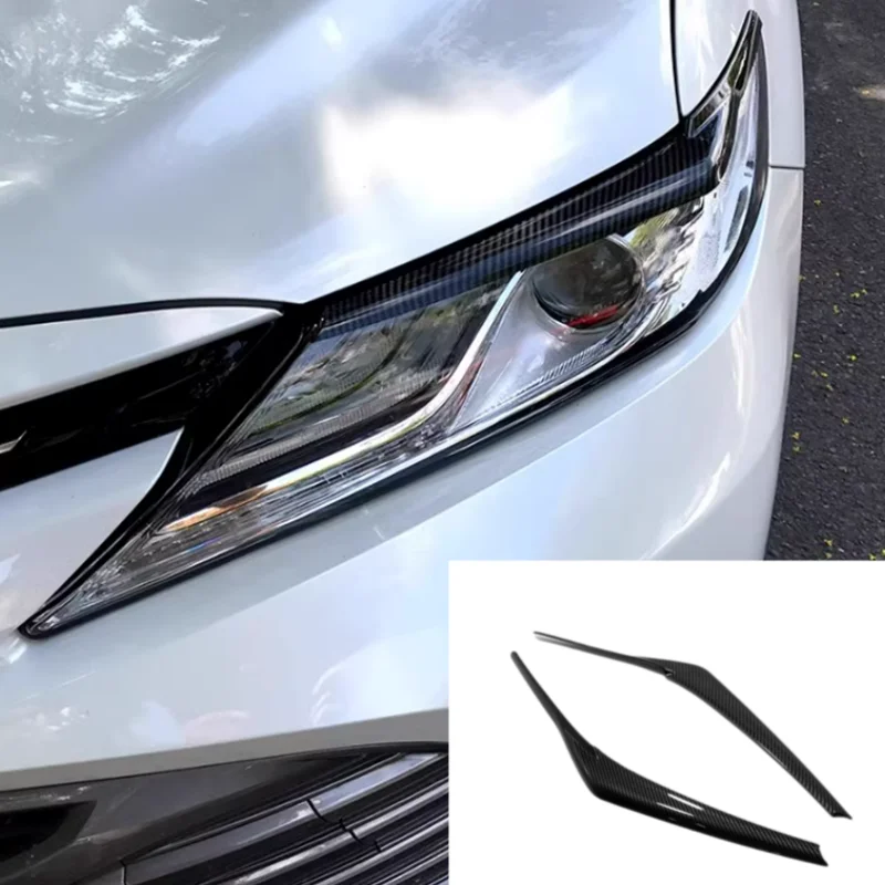 الجفون من الكروم لمصابيح الرأس غطاء الحواجب ، مظهر من ألياف الكربون لتويوتا كامري ، إكسسوارات خارجية 2