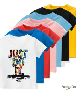 تي شيرت رياضي من القطن الخالص للأطفال ، تي شيرتات قصيرة الأكمام للأطفال ، ملابس حلوة ولطيفة للطفل ، توبات عالية الجودة للأولاد والبنات ، متعددة الألوان 1