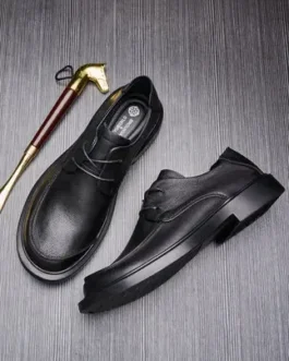 حذاء جلد رجالي برباط جيد التهوية برأس كبير ، حذاء كاجوال كلاسيكي على الطراز البريطاني الناعم ، صيف ، جديد ، 1