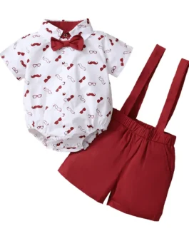 رومبير بربطة عنق بأكمام قصيرة للأولاد حديثي الولادة ، بدلات أنيقة ، شورت قميص بأربطة ، طقم وزرة ، عيد الميلاد ، التعميد ، الزفاف 1