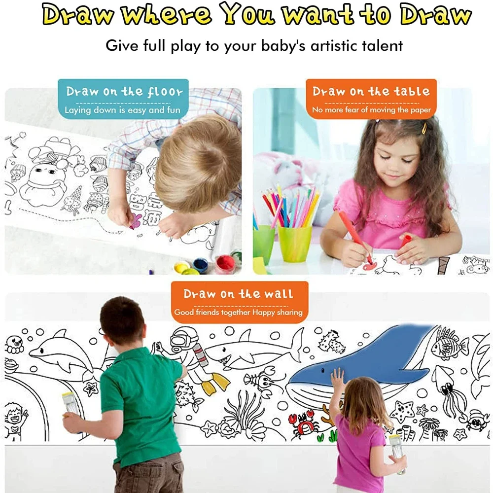 لفة رسم للأطفال ، ذاتية الصنع ، لاصقة ، لون ، تعبئة ، ورق ، تلوين ، طلاء ، ألعاب تعليمية مبكرة ، أطفال 2