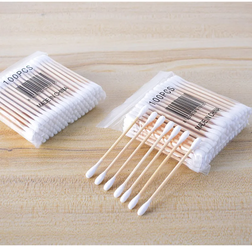 مسحة قطنية خشبية مزدوجة الرأس للنساء ، مكياج للأطفال ، رأس براعم قطنية ، عصي خشبية ، تنظيف آذان الأنف ، أدوات الرعاية الصحية 2