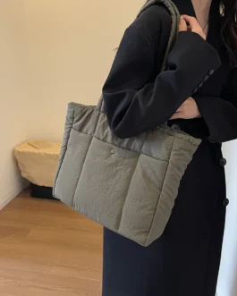 حقيبة كتف منتفخة بسعة كبيرة للسيدات ، حقائب يد للكمبيوتر المحمول ، لون سادة ، حقائب عصرية للحفلات ، السفر ، العمل ، الشتاء 1