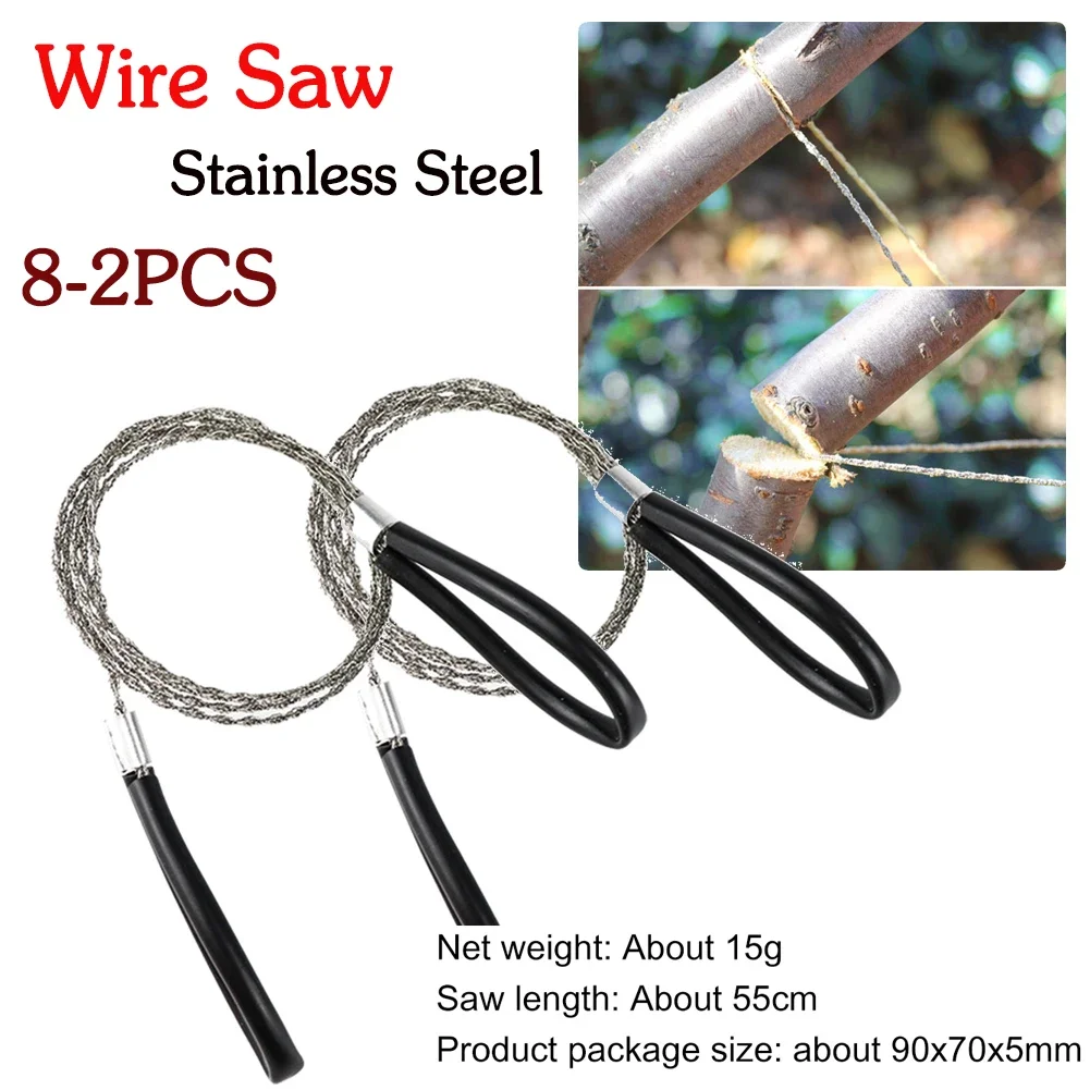 منشار يدوي من حبل فولاذية محمول ، معدات النجاة في حالات الطوارئ ، منشار أسلاك فولاذية ، أدوات قطع الخشب ، 24 بوصة ، 8-2 6