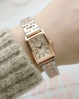 ساعة كوارتز رومانية مربعة للنساء ، حزام فولاذية ، بسيطة وأنيقة ، سوار بأحجار الراين للسيدات ، شائع 1