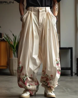 بنطلونات طويلة للرجال بتصميم مطبوع من إنسيرون ، ملابس الشارع غير الرسمية ، بنطلونات الساق العريضة الفضفاضة ، على الطراز الكوري ، الموضة ، 1