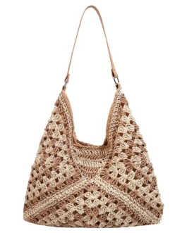 حقيبة تخزين شبكية مجوفة للنساء ، كبيرة جدًا ، قش منسوج ، حقيبة شاطئ للسباحة ، حقيبة كتف عصرية ، حقيبة تسوق ، حقيبة يد صلبة 1