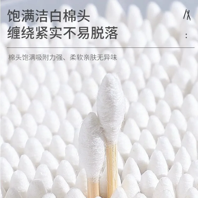 مسحة قطنية خشبية مزدوجة الرأس للنساء ، مكياج للأطفال ، رأس براعم قطنية ، عصي خشبية ، تنظيف آذان الأنف ، أدوات الرعاية الصحية 3