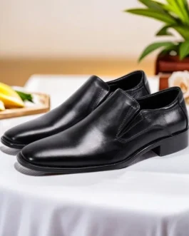 أحذية مصعد للرجال بارتفاع متزايد ، بروغ جلد أسود ، أوكسفورد طرف الجناح 1