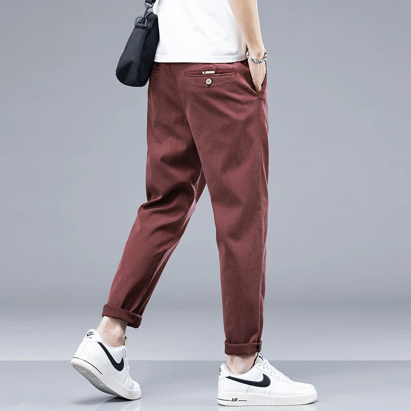 سراويل كاجوال من نسيج الليوسيل للرجال ، رقيقة ، نحيفة ، خصر مرن ، ناعم ، مريح ، ركض ، عمل ، نبيذ أحمر ، بنطلون رجالي ، صيف ، جديد 5
