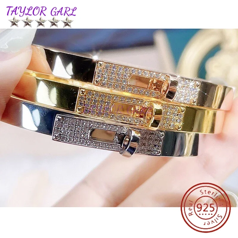 سوار بقفل ملتوي من الفضة الإسترليني S925 للنساء ، مجوهرات زفاف من الذهب الوردي ، شعار كلاسيكي ، جودة عالية ، أزياء شائعة 2