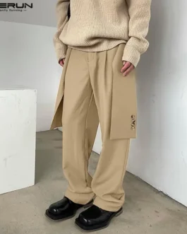 Incerun-بنطال رياضي غير رسمي أحادي اللون للرجال ، بنطال طويل فضفاض ، بنطال طويل ، طراز كوري ، بنطلون عصري ، 1