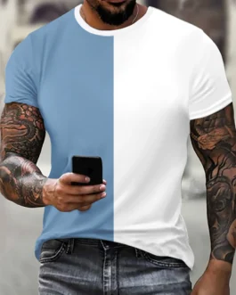 تي شيرت ثلاثي الأبعاد بنمط رقمي كامل للرجال ، أزرق وأبيض ، تصميم الربط ، سريع الجفاف ، سويت شيرت جيد التهوية ، ملابس الشوارع ، الصيف 1