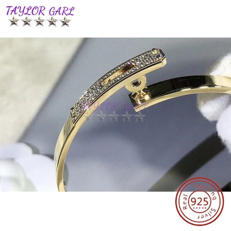 سوار بقفل ملتوي من الفضة الإسترليني S925 للنساء ، مجوهرات زفاف من الذهب الوردي ، شعار كلاسيكي ، جودة عالية ، أزياء شائعة 5