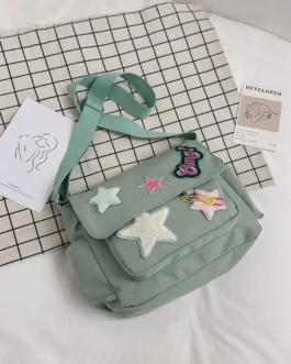 سعة كبيرة قماش رسول حقيبة للنساء ، كاواي حقيبة حبال ، نجمة وحروف زين ، لون الحلوى ، السفر والترفيه وحقيبة في الهواء الطلق ، لطيف وكاواي 1