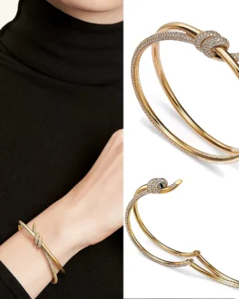 مجموعة إسورة من الفضة الإسترليني بمفصلات مزدوجة للنساء ، سوار ماسي كلاسيكي ، هدية مفاجأة ، سلسلة S925knot ، علامة تجارية فاخرة 1