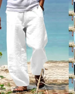 بنطال شاطئ للرجال قابل للتنفس ، بنطلون مستقيم ، فضفاض ، أحادي اللون ، كاجوال ، ملابس الشارع اليابانية ، الصيف 1